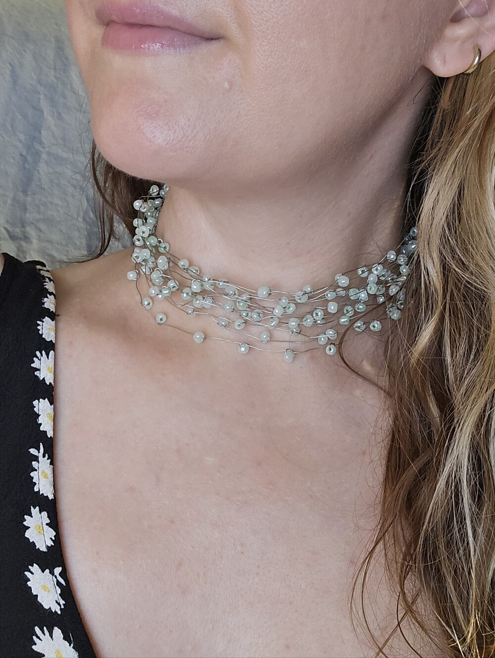 Multi Strand Mermaid Floating Bead Choker Necklace Fairy 90s Beachy